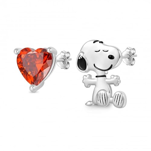 GNOCE Ohrringe Peanuts „Finde deine wahre Liebe“ Snoopy Herz Ohrstecker 925 Sterlingsilber für Frauen und Mädchen Schmuckgeschenk für Fans von GNOCE