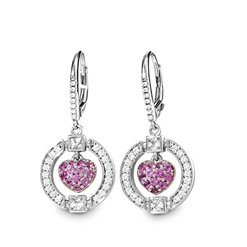 GNOCE Ohrringe Rosa Herz im Kreis Ohrringe aus 925 Sterlingsilber mit klaren CZ Steinen Zirkonia Damen Ohrhänger Schmuck Geschenkidee von GNOCE