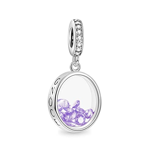 GNOCE Ovaler Geburtsstein-Anhänger 925er Sterlingsilber Charms Perle für Armband Halskette Schmuck Geschenk für Geburtstag Frauen Mädchen (Februar) von GNOCE