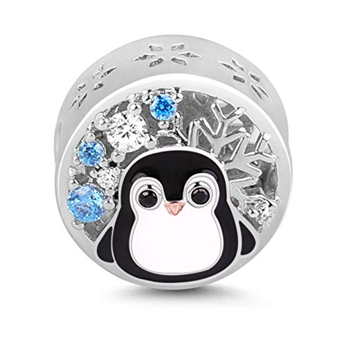 GNOCE Penguin Charm Bead S925 Sterling Silber Der Winter kommt Charm Perlen mit Zirkonia für Armband Halskette Weihnachts Schmuck Geschenk für Damen Herren von GNOCE