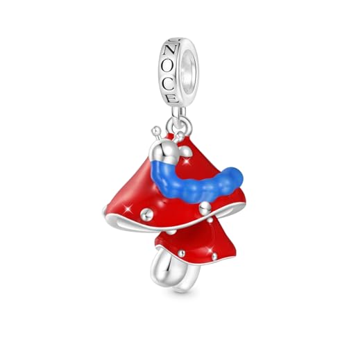 GNOCE Charm Anhänger Roter Pilz Raupe Anhänger 925 Sterling Silber für Armband Schmuck Geschenk für Frau Fit Armbänder/Halskette von GNOCE