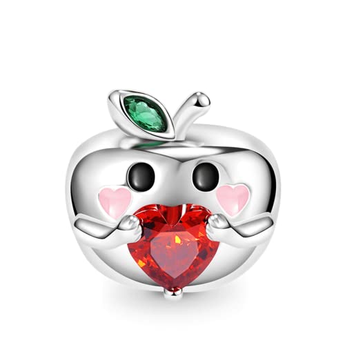 GNOCE Piranha Blumen Charm Lebkuchenmann Charms Glückliche Katze mit Herz-Edelstein Armband Halskette 925 Sterlingsilber Geschenk Frauen Mädchen (Apfel) von GNOCE