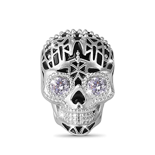 GNOCE Punk Schädel Charms Perlen 925 Sterling Silber Charm Bead mit Zirkonia Stein Passt Alle Armband/Halskette Handgemachtes Geschenk für Freund von GNOCE