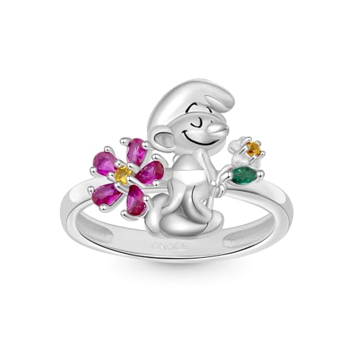 GNOCE Ring Funkelnder Blumenstrauß Schlumpf Ring 925 Sterlingsilber Herz CZ Stein Geschenk Für Damen Frau mit Schmuckschatulle zum Valentinstag (7) von GNOCE