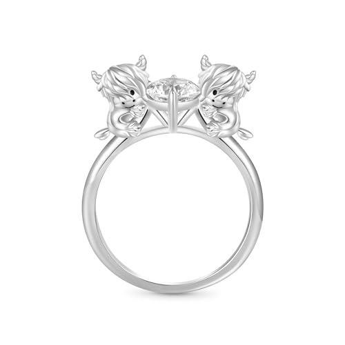 GNOCE Ring Hochlandrind Umarmung Weißer Diamant Ring 925 Sterling Silber Geschenk Verlobungring Schmuckgeschenk für Damen (3.5) von GNOCE