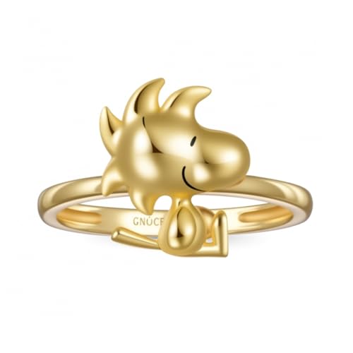 GNOCE Ring Peanuts 18k Vergoldeter Woodstock Ring 925 Sterling Silber Geschenk Verlobungring Schmuckgeschenk für Damen (9.5) von GNOCE