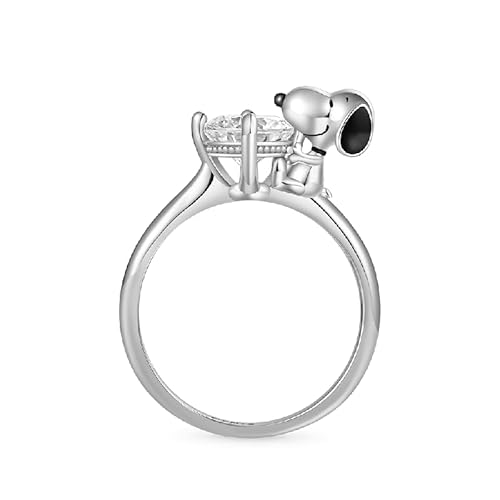 GNOCE Ring Peanuts Snoopy Umarmung Weißer Diamant Ring 925 Sterling Silber Geschenk Ring Für Damen Mädchen mit Schmuckschatulle zum Weihnachten Valentinstag (Snoopy Hug Weißer Diamant, 52) von GNOCE