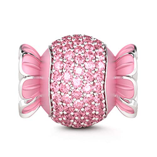 GNOCE Rosa Bonbon Charm 925 Sterling Silber Sparkling Sweets Bead Charm Anhänger Fit Charm Armband Halskette für Frauen Tochter Freundin Mutter mit bunten CZ Süß wie du von GNOCE