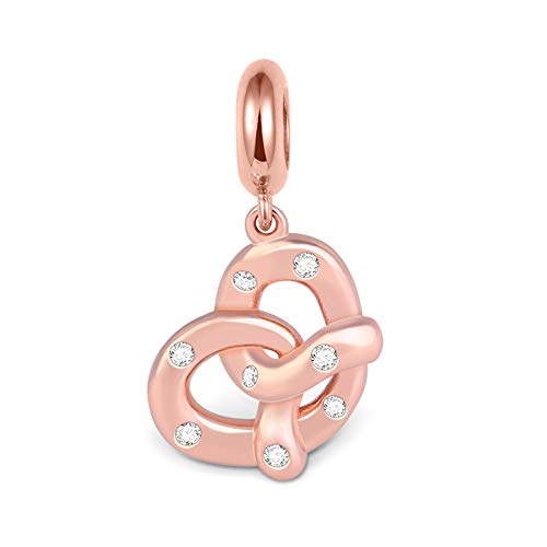 GNOCE Rose Gold Anhänger Charm Sterling Silber Leckereien Twisted Brezel Charm umgeben von Klare Kristalle Bead Fit Armband/Halskette für Frauen/Mädchen/Kinder von GNOCE