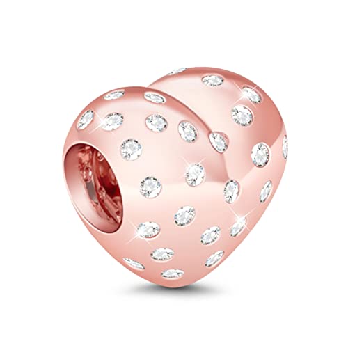 GNOCE Rose Gold Herzform Charm Bead S925 Sterling Silber Du bist Mein Einziger Charm Perlen mit Zirkonia für Armband Halskette Weihnachts Schmuck Geschenk von GNOCE
