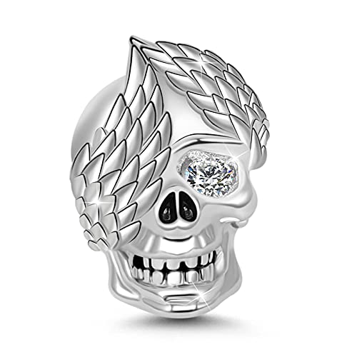 GNOCE Schädel Flügel Charm Sterling Silber Perle mit Cz Fit Alle Armband/Halskette Schmuck Geschenk für Damen/Männer/Mädchen von GNOCE
