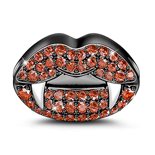 GNOCE Schädel Perlen Charm Anhänger 925 Sterling Silber Schwarz plattiert Charms mit Rot Zirkonia Charm Schmuck für alle Armbänder Halsketten Geschenke Bijouterie für Damen Männer (Style-3) von GNOCE