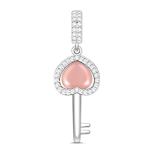 GNOCE Schlüsselanhänger Rose 925 Sterling Silber Schlüssel zu meinem Herzen Anhänger mit 18 Karat Roségold überzogenes Herz Fit Alle Armband Halskette Geburtstag Valentinstag Frauen Mädchen Geschenke von GNOCE