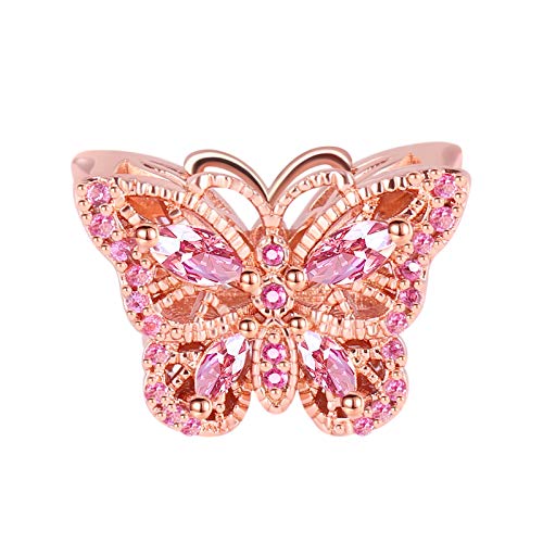 GNOCE Schmetterling Charm Perle Sterling Silber 18 Karat Roségold überzogen Charm mit Zirkonia Stein Passt Alle Armband/Halskette Mode Schmuck für Frauen Mädchen von GNOCE