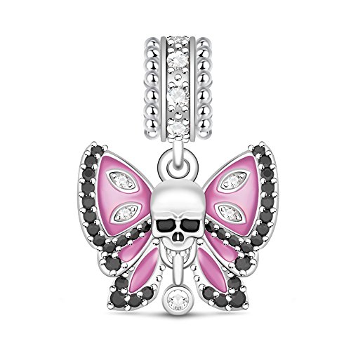 GNOCE Totenkopf Schmetterling Charms Anhänger Motiv 925er Sterlingsilber Ich liebe dich bis zum Tod passend für Armbänder und Halsketten Schmuck Geschenk für Damen Herren von GNOCE