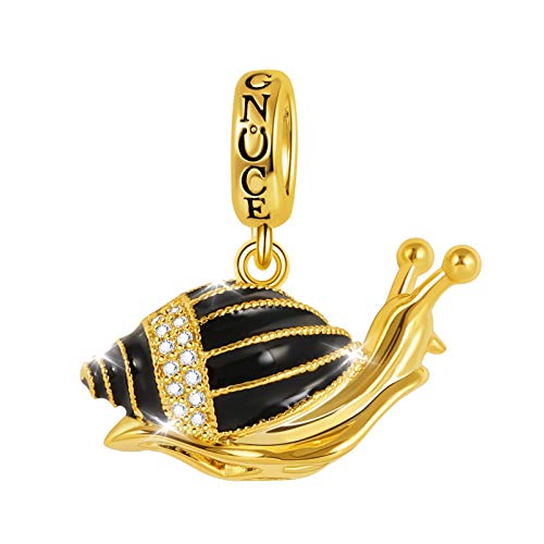 GNOCE Schnecke Anhänger Charm Sterling Silber 18 Karat vergoldet Tier Beads Charm mit Zirkonia Stein Fit Armband/Halskette Geschenk für Frauen Mädchen von GNOCE