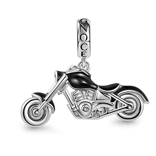 GNOCE Schwarz Motorrad Charms Sterling Silber Anhänger Baumeln Charm Bead Schmuck Geschenk Für Frauen Mädchen Tochter Fit Schlangenkette Armbänder/Halskette von GNOCE