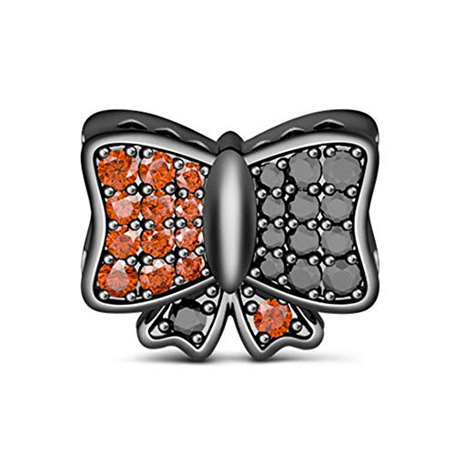 GNOCE Schwarz und Orange Saphir Bowknot Armband Charms Sterling Silber mit roten und schwarzen Zirkonia Relationship Bridge Perlen Charms passen Armband/Halskette Schmuck Geschenk für Frauen Herren von GNOCE