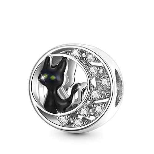 GNOCE Schwarze Katze auf dem Mond Charm Bead Sterling Silber mit Kristalledelsteinen Fit Armband/Halskette Schmuck Geschenk für Frauen Mädchen Tochter Herren von GNOCE