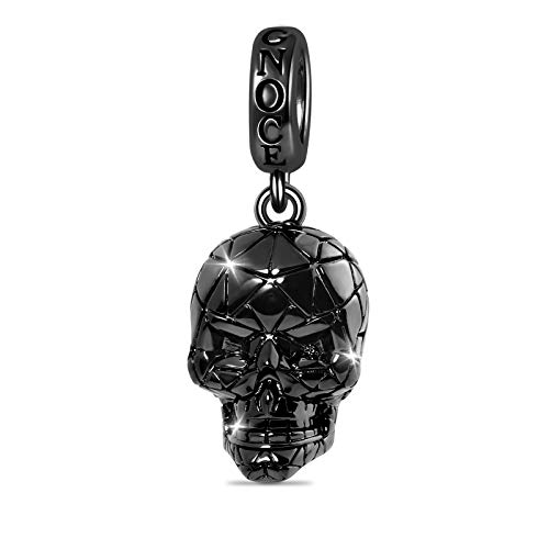 GNOCE Schwarzer Schädel Anhänger Charm Sterling Silber Schwarz plattiert Horror Totenkopf Beads Charm Fit Armband/Halskette für Frauen Männer von GNOCE