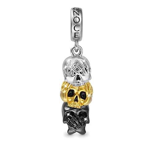 GNOCE See No Hear No Speak No Wise Schädel Anhänger Baumeln Charm 925 Sterling Silber Drei Töne Schmuck Geschenk Für Frauen Mädchen Tochter Fit Schlangenkette Armbänder/Halskette von GNOCE