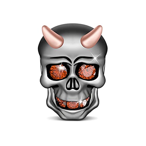 GNOCE Schwarzer Kleiner Teufelschädel Perle Charm 925 Sterling Silber Schwarz Plattiert Gott des Unfugs Perlen Charm mit Czs für Armband Halskette Schmuck Geschenk für Damen von GNOCE
