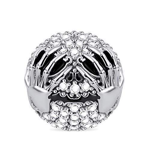 GNOCE Smiley Schädel Charms Perle Sterling Silber Schwarz Überzogen Totenkopf Beads Charm mit Zirkonia Fit Armband/Halskette für Frauen Mädchen (Siehe Kein -Schädel) von GNOCE
