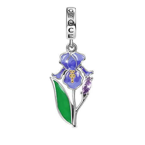 GNOCE Sonnenblumen-Anhänger 925er Sterlingsilber Lila Iris-Blumen-Anhänger Für Armbänder/Halsketten Schmuck Geschenk Für Frauen Mädchen Ehefrau Tochter (Iris Blume) von GNOCE