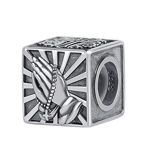 GNOCE Square Beads Charm Sterling Silber Herren Charms Fit Armband/Halskette Wolf Tiger Eagle und Totenkopf Square Charm aus Sterling Silber Schmuck für Männer (Innendurchmesser-7mm) (Betende Hände) von GNOCE