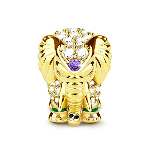 GNOCE Sterling Silber Charms Thai Elephant 18k Gold plattiert mit Cz Charms Glücklicher Elefant Damen Charms Perlen Geeignet für alle Armbänder und Halsketten Bestes Geschenk für Sie von GNOCE