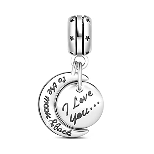 GNOCE Stern und Mond Charm Anhänger S925 Sterling Silber Ich Liebe Dich zum Mond & zurück Charm Perlen für Armband Halskette Schmuck Geschenk für Damen Ehefrau Tochter von GNOCE