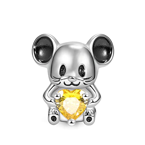 GNOCE Süße Tiere Umarmt Herz Charms Bead 925 Sterling Silber Edelstein Charm Schmuck Geschenk für Frauen Mädchen Tochter Fit Schlangenkette Armbänder/Halskette (Maus) von GNOCE