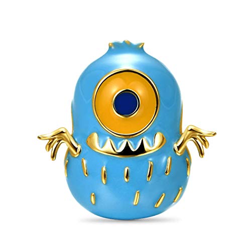 GNOCE Süßes Monster Charms Perle Sterling Silber 18 Karat vergoldet Kleines Monster Beads Charm Fit Armband/Halskette Halloweengeschenk für Frauen Mädchen (Blaues Monster) von GNOCE