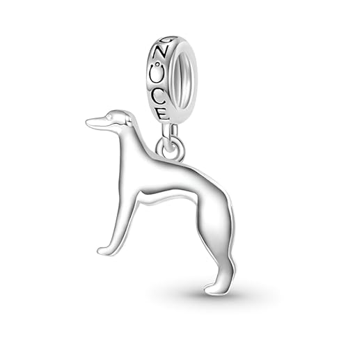 GNOCE Tier Charm Anhänger 925 Sterling Silber Bead Charms mit Zirkonia Charm Schmuck für alle Armbänder Halsketten Geschenke Bijouterie für Tierliebhaber Damen Mädchen Baby (Whippet Hund) von GNOCE