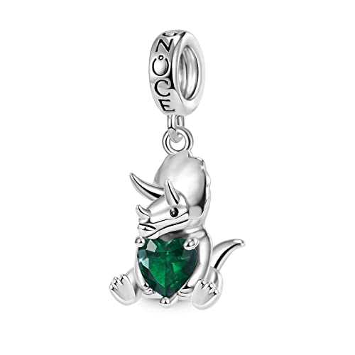 GNOCE Triceratops Umarmungen Herz Edelstein Anhänger Charm 925 Sterling Silber Tier Beads für Armbänder/Halsketten Geschenk für Frauen Mädchen Tochter (Triceratops) von GNOCE