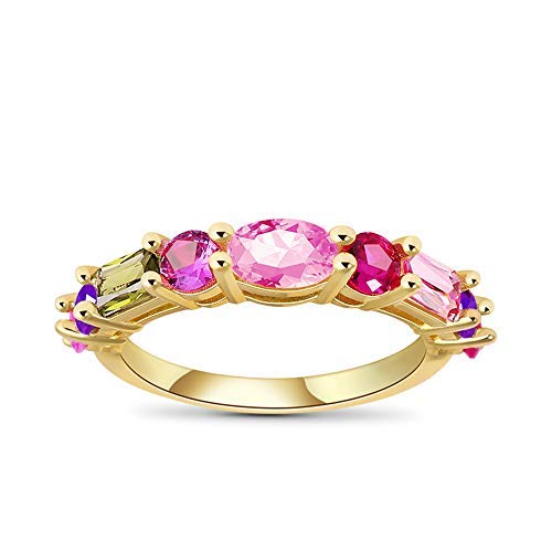 GNOCE Vergoldete Frauen Bandringe Mehrfarbige Kristall Oval Cut Band Ring mit Bunt Zirkonia Ewigkeit Versprechen Ringe für Sie mit Geschenkbox (Gold, 57 (18.1)) von GNOCE