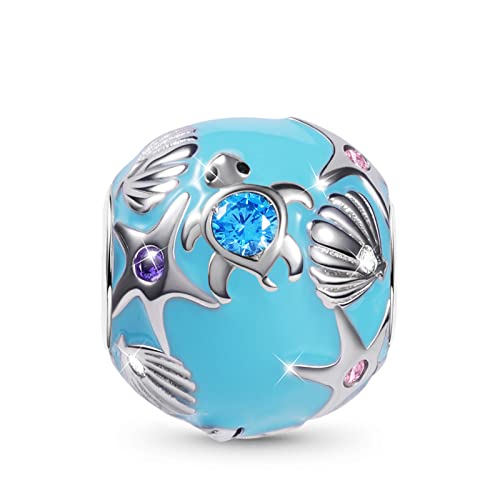 GNOCE Wasserwelt Charms Bead Sterling Silber Intarsien mit bunten Edelsteinen Fit Armband/Halskette Schmuck Geschenk für Frauen Mädchen Tochter von GNOCE