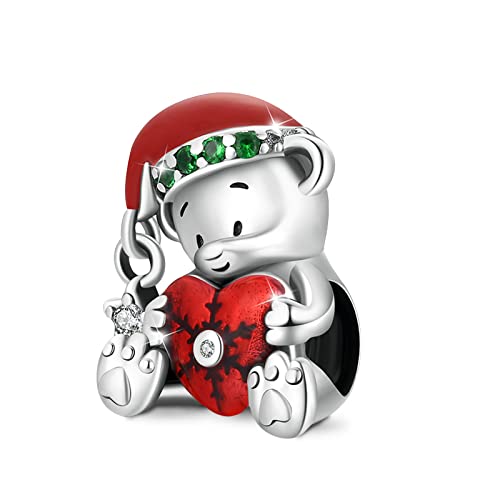 GNOCE Weihnachten Bär Umarmung Rotes Herz Charm Bead 925 Sterling Silber Schmuck Geschenk Für Frauen Mädchen Tochter Fit Schlangenkette Armbänder/Halskette von GNOCE
