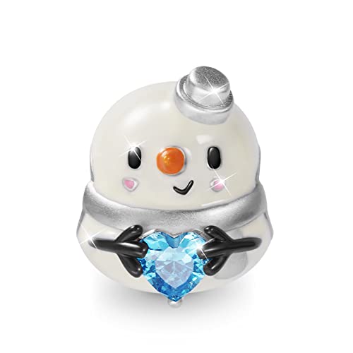 GNOCE Weihnachten Charm Perle Schneemann umarmt Herz Edelstein Charm aus 925 Sterling Silber für Armband Halskette Weihnachts Schmuck Geschenk Tochter und Kinder von GNOCE