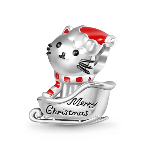 GNOCE Weihnachten Charm Perle Weihnachten Elch Geschenk Charm 925 Sterling Silber Dangle Bead Charm Fit Armband/Halskette für Frauen Mädchen Tochter/Schmuck Geschenk (Rentier) (Katze Schlitte) von GNOCE