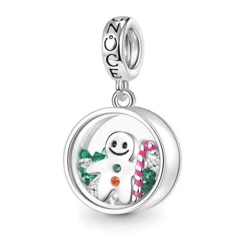 GNOCE Weihnachten Lebkuchenmann Geschenk Anhänger Charms für Armband 925 Sterling Silber Schneemann Baumeln Schmuck Geschenk für Frauen Fit Armbänder/Halskette (Lebkuchenmann) von GNOCE