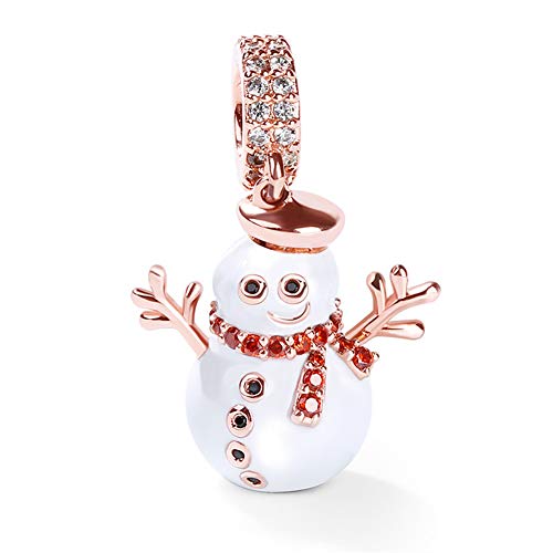 GNOCE Weihnachten Schneemann Charm Bead S925 Sterling Silber "Begleiten Sie" 18K Rose Gold Überzogener Charm Bead für Armband Halskette Weihnachts Schmuck Geschenk Tochter und Kinder von GNOCE
