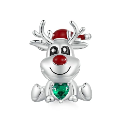 GNOCE Weihnachten Schneemann Rentier Charm 925 Sterling Silber Dangle Bead Charm Fit Armband/Halskette für Frauen Mädchen Tochter/Schmuck Geschenk (Rentier) von GNOCE