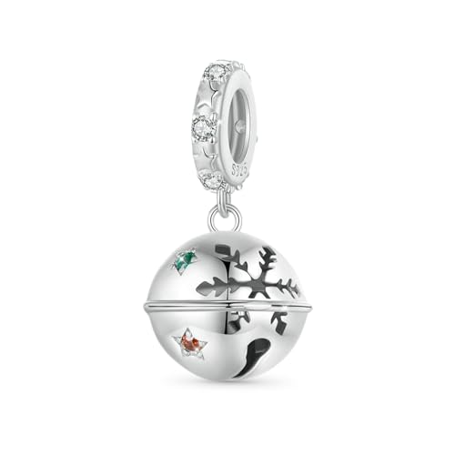 GNOCE Weihnachten Schneemann Rentier Charm 925 Sterling Silber Dangle Bead Charm Fit Armband/Halskette für Frauen Mädchen Tochter/Schmuck Geschenk (Runde Glocke) von GNOCE