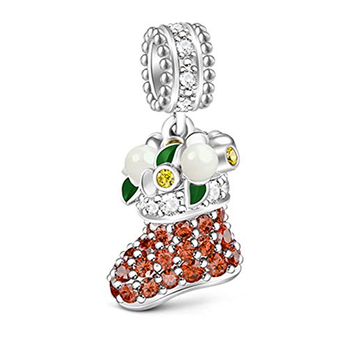 GNOCE Weihnachtsstrumpf Charm Anhänger mit Schimmernde Steine S925 Sterling Silber Frohe Weihnachten Charm Bead für Armband Halskette Weihnachts Schmuck Geschenk Tochter und Kinder von GNOCE