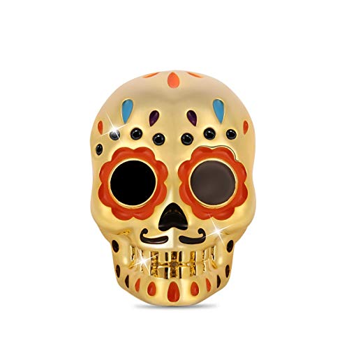 GNOCE Zuckerschädel Charms Perle Sterling Silber 18 Karat vergoldet Totenkopf Beads Charm Fit Armband/Halskette Schmuck für Mädchen Frau Tochter von GNOCE
