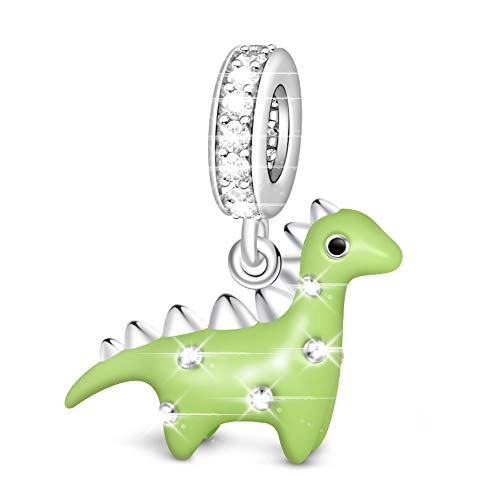 GNOCE Dinosaurier Charms Anhänger 925 Sterling Silber Lila/Grün Emailliert Charms mit Kristall Passt für Armband/Halskette Bestes Geschenk für Frauen Mädchen (Grüner Dinosaurier) von GNOCE