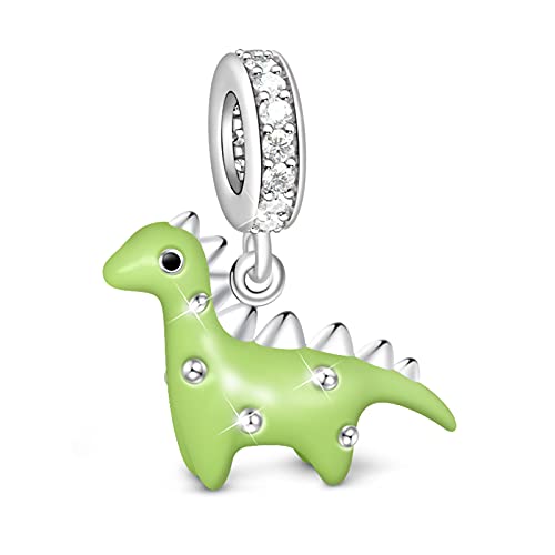 GNOCE Dinosaurier Charms Anhänger 925 Sterling Silber Lila/Grün Emailliert Charms mit Kristall Passt für Armband/Halskette Bestes Geschenk für Frauen Mädchen (Grüner Dinosaurier) von GNOCE