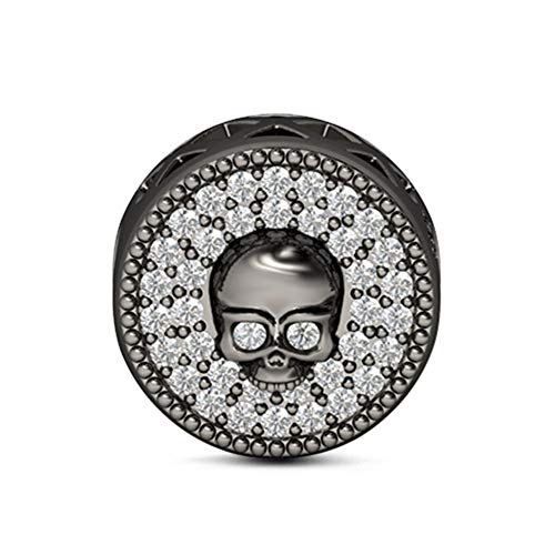 GNOCE schwarzem Schädel Perlen Charm Anhänger 925 Sterling Silber Totenkopf Bead Charms mit Schwarz Zirkonia Schmuck für alle Armbänder Halsketten Geschenke für Damen Herren (Stil-1) von GNOCE