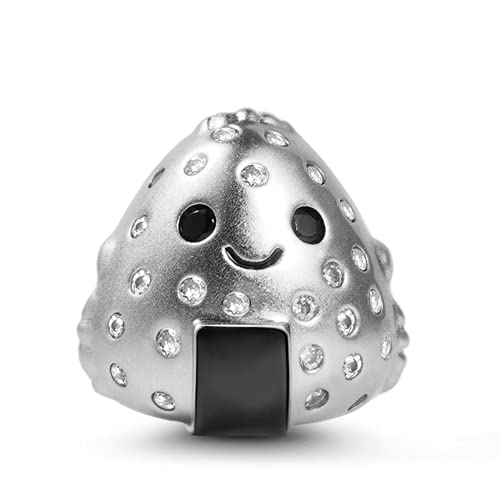GNOCECharm Perle Onigiri Charm 925 Sterling Silber mit Kristallsteinen eingelegt Reisball Charm Bead Intarsien Fit Armband Geschenk für Frauen Mädchen von GNOCE